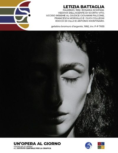 Letizia Battaglia Palermo, 1992 Rosaria Schifani. Vedova dell'agente di scorta Vito, ucciso insieme al giudice Giovanni Falcone, Francesca Morvillo e i suoi colleghi Rocco Di Cillo e Antonio Montinaro Gelatina bromuro d’argento Inv. F-P 7055