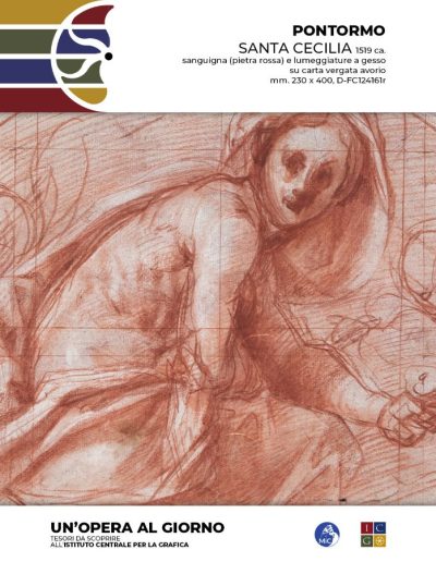 Pontormo Santa Cecilia, 1519 ca. sanguigna (pietra rossa) e lumeggiature a gesso su carta vergata avorio mm. 230 x 400, Inv. D-FC124161r
