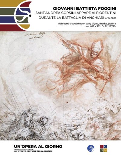 Giovanni Battista Foggini Sant'Andrea Corsini appare ai fiorentini durante la battaglia di Anghiari, ante 1683 inchiostro acquarellato, sanguigna, matita, penna, mm. 463 x 352 Inv.: D-FC128775r