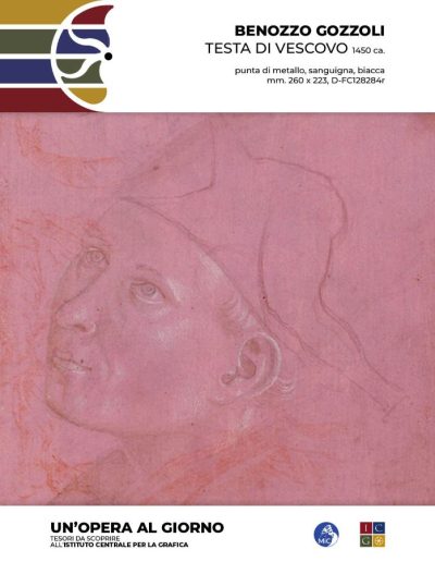 Benozzo Gozzoli Testa di vescovo, 1450 ca. punta di metallo, sanguigna, biacca, mm. 260 x 223 Inv.: D-FC128284r