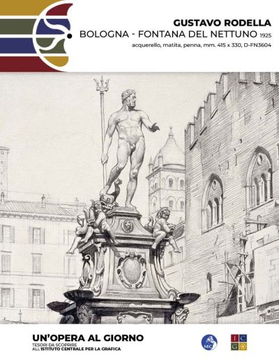 Gustavo Rodella Bologna - Fontana del Nettuno, 1925 acquerello, matita, penna, mm. 415 x 330 Inv.: D-FN3604